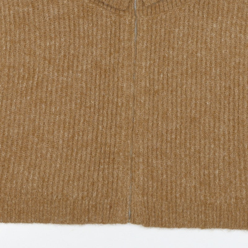 Native Youth Women Brown 6XL Roll Neck Half Zip Knitted Vest