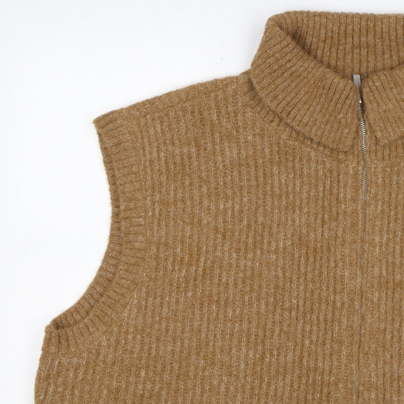 Native Youth Women Brown 6XL Roll Neck Half Zip Knitted Vest