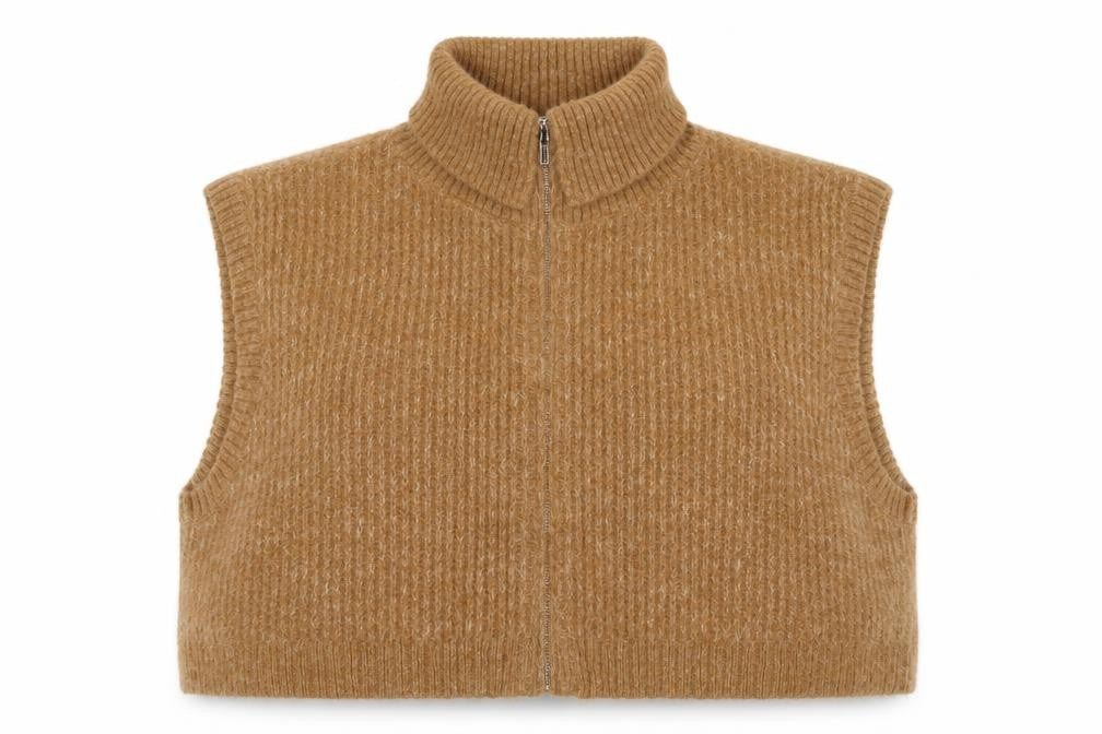 Native Youth Women Brown 6XL Roll Neck Half Zip Knitted Vest