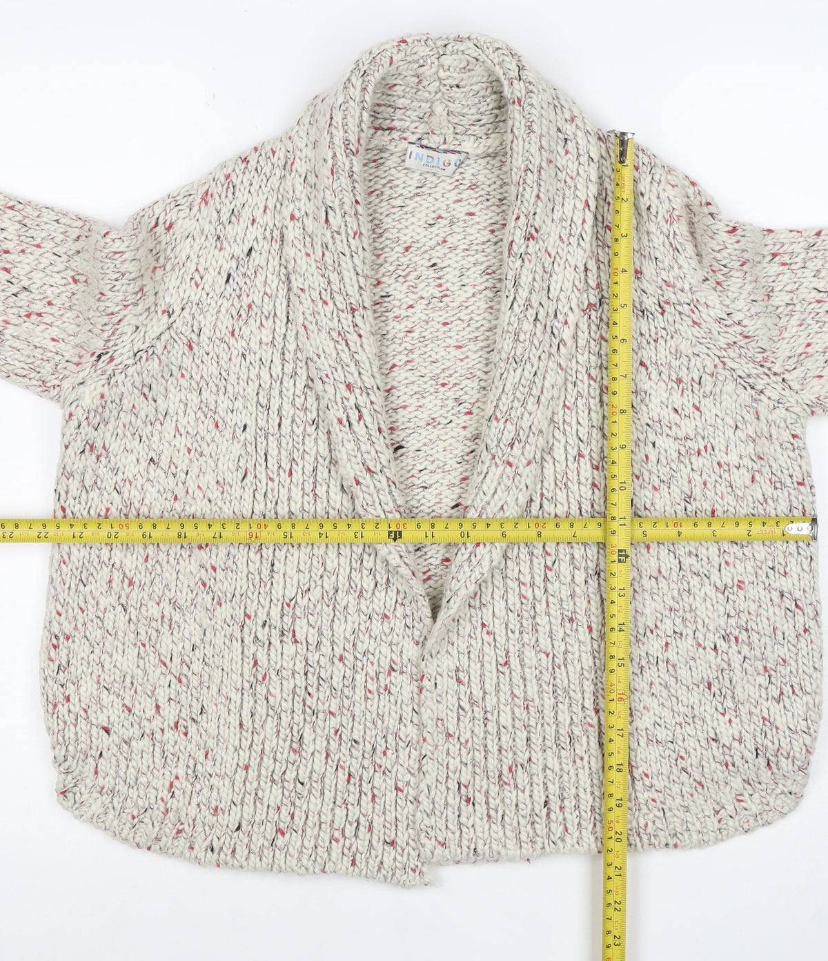 M&S Indigo Women’s Ivory Fleck Chunky Knit Open Cardigan UK 12