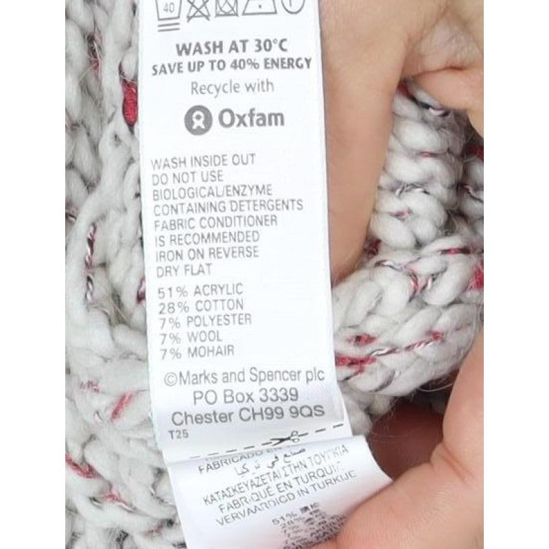 M&S Indigo Women’s Ivory Fleck Chunky Knit Open Cardigan UK 12