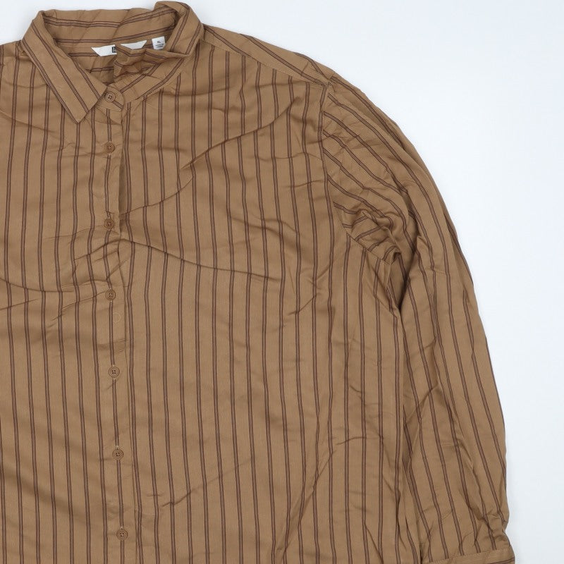 Uniqlo Men Beige Stripe Cotton Long Sleeve Button-Up Shirt XL