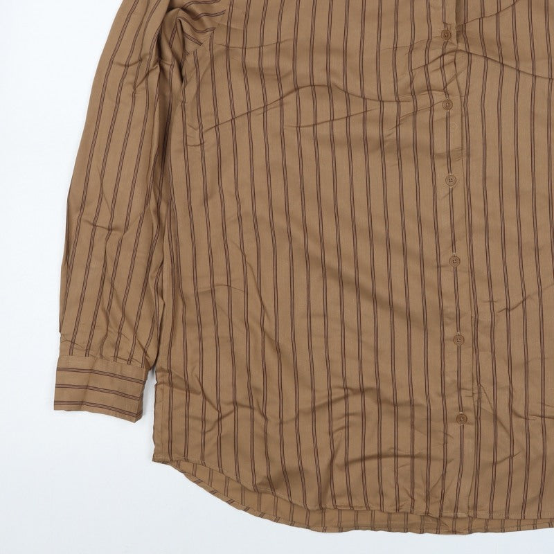 Uniqlo Men Beige Stripe Cotton Long Sleeve Button-Up Shirt XL