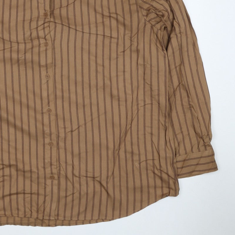 Uniqlo Men Beige Stripe Cotton Long Sleeve Button-Up Shirt XL