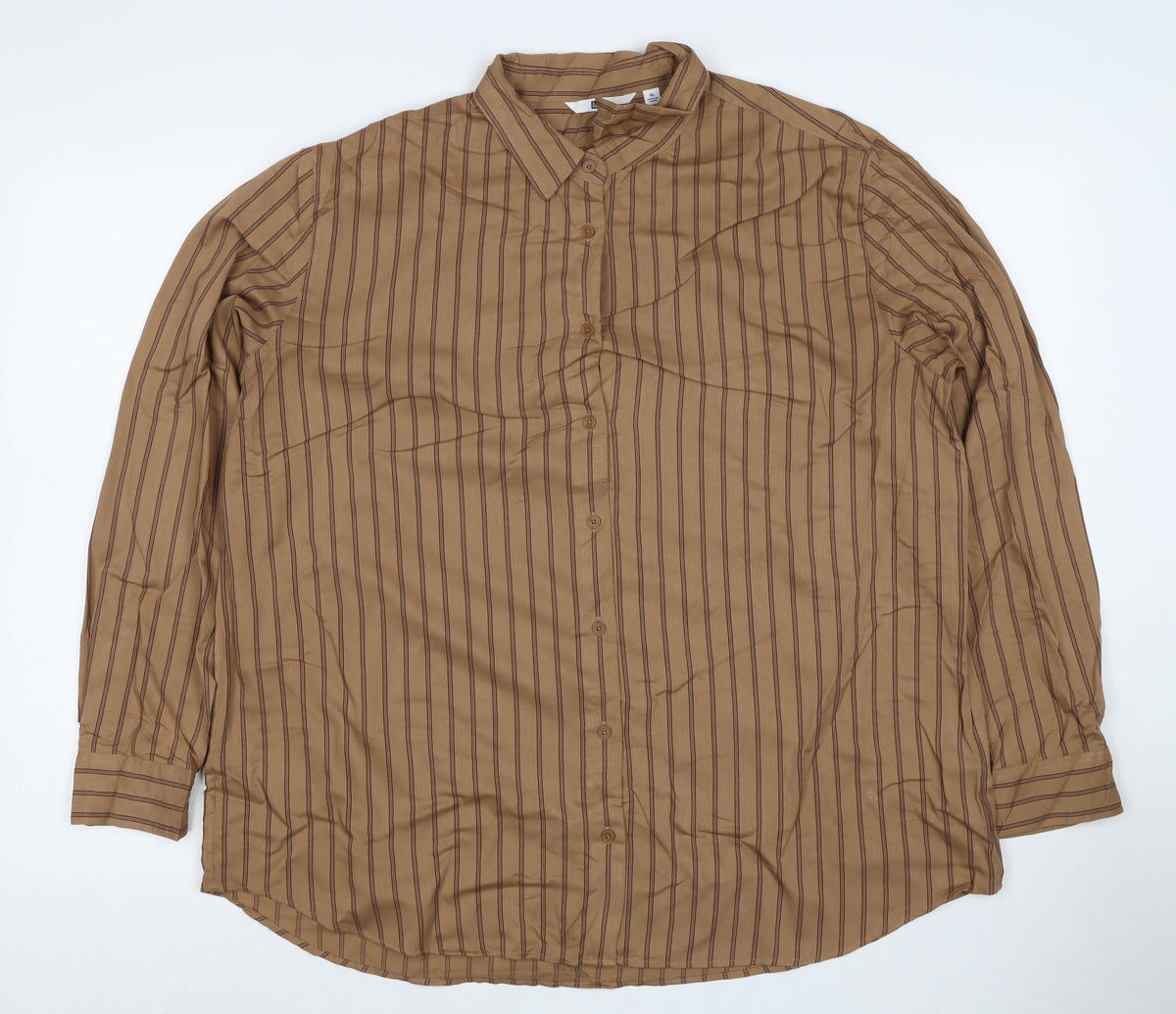 Uniqlo Men Beige Stripe Cotton Long Sleeve Button-Up Shirt XL