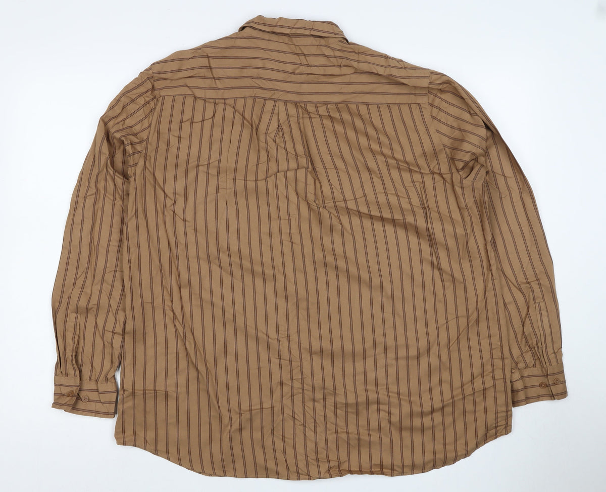 Uniqlo Men Beige Stripe Cotton Long Sleeve Button-Up Shirt XL