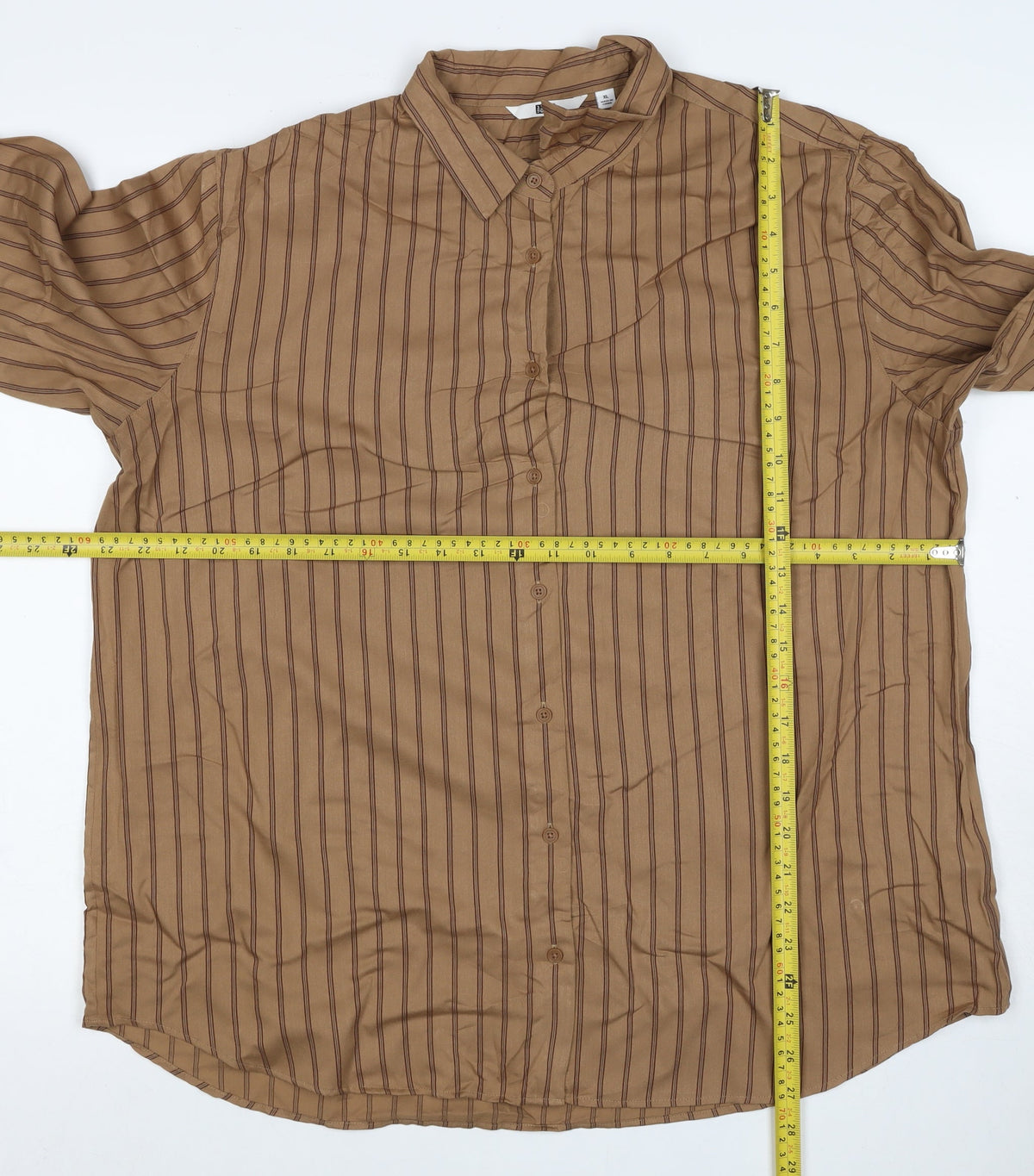 Uniqlo Men Beige Stripe Cotton Long Sleeve Button-Up Shirt XL
