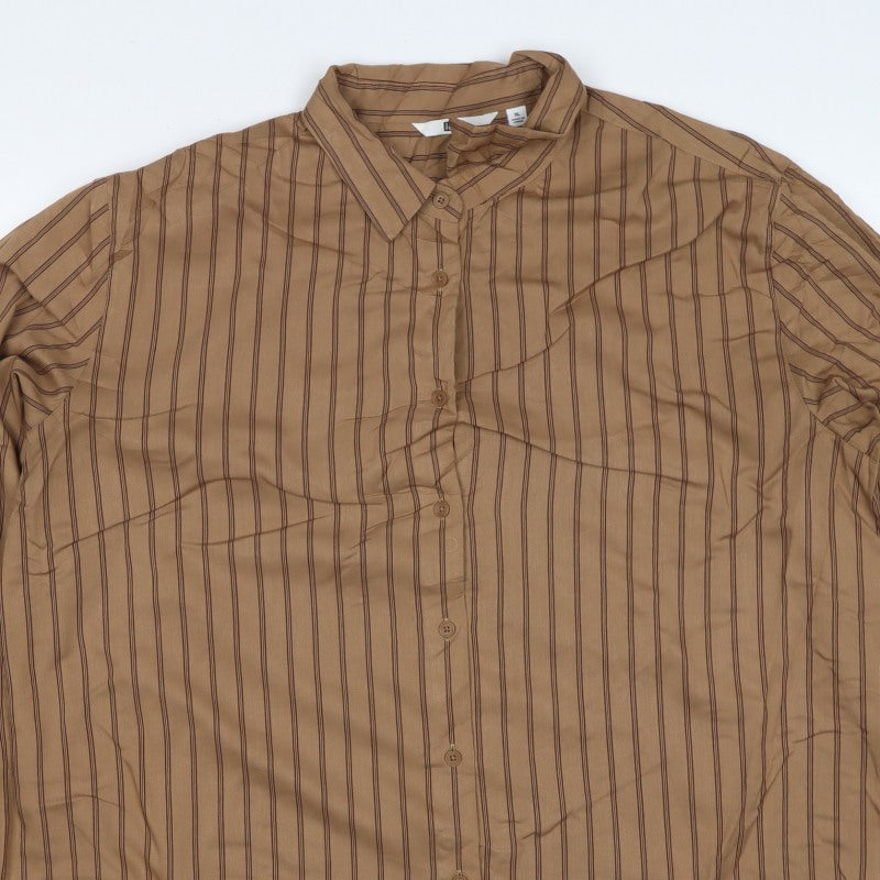 Uniqlo Men Beige Stripe Cotton Long Sleeve Button-Up Shirt XL