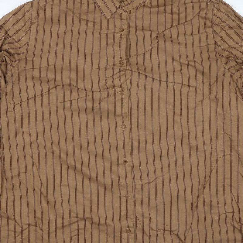 Uniqlo Men Beige Stripe Cotton Long Sleeve Button-Up Shirt XL