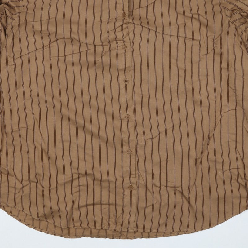 Uniqlo Men Beige Stripe Cotton Long Sleeve Button-Up Shirt XL