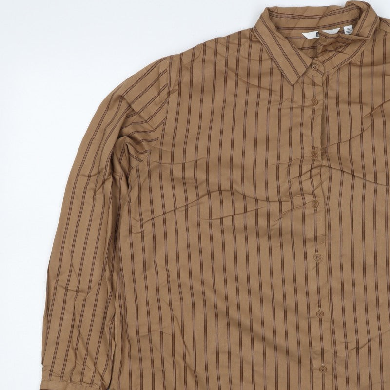 Uniqlo Men Beige Stripe Cotton Long Sleeve Button-Up Shirt XL