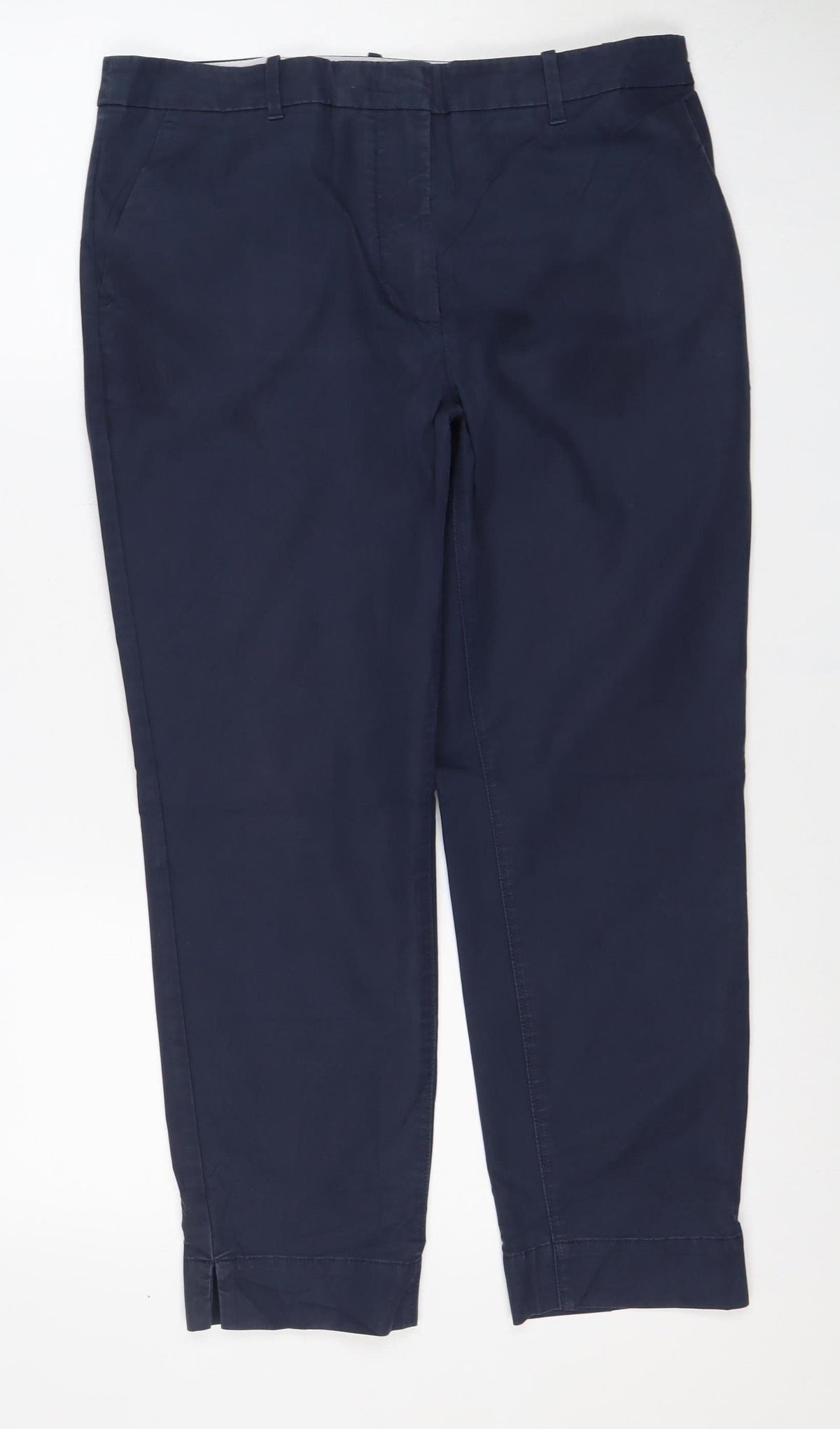 Marks & Spencer Women Navy Size 12 Cotton Blend Straight Trousers