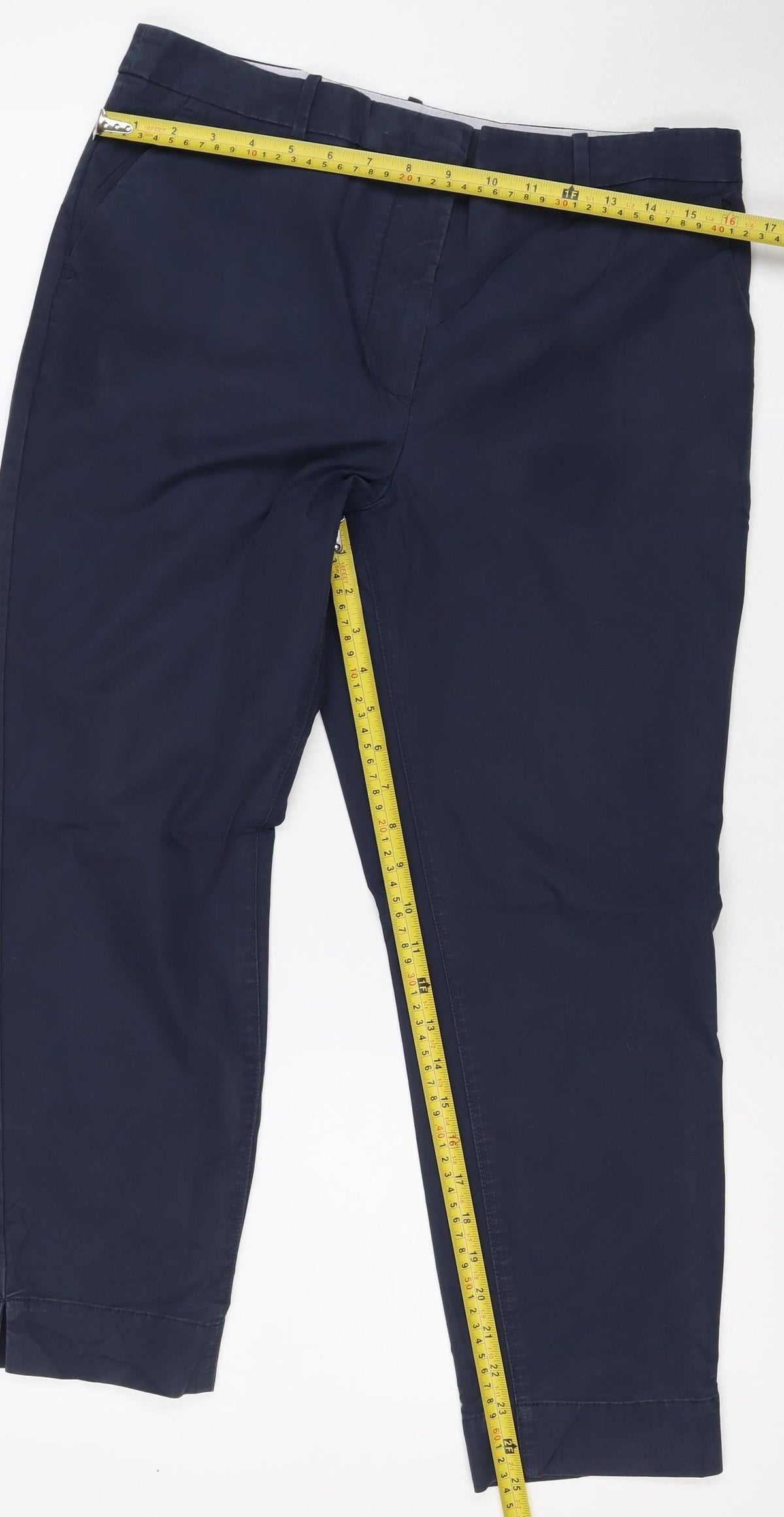 Marks & Spencer Women Navy Size 12 Cotton Blend Straight Trousers