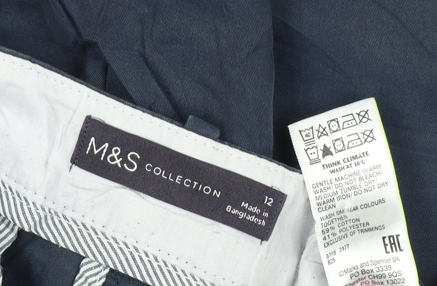 Marks & Spencer Women Navy Size 12 Cotton Blend Straight Trousers