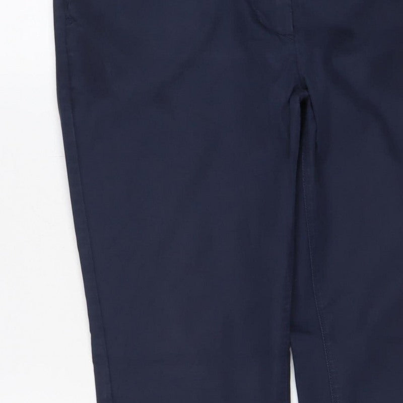 Marks & Spencer Women Navy Size 12 Cotton Blend Straight Trousers