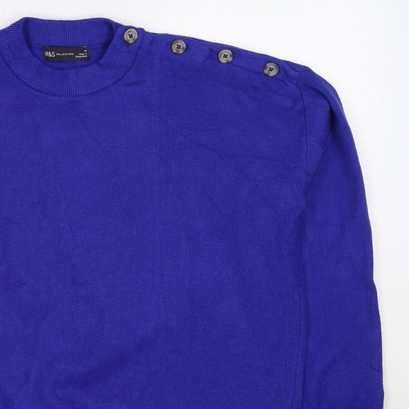 Marks and Spencer Women’s Blue M Crew Neck Button Shoulder Jumper