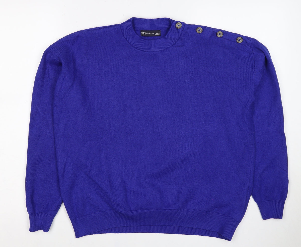Marks and Spencer Women’s Blue M Crew Neck Button Shoulder Jumper