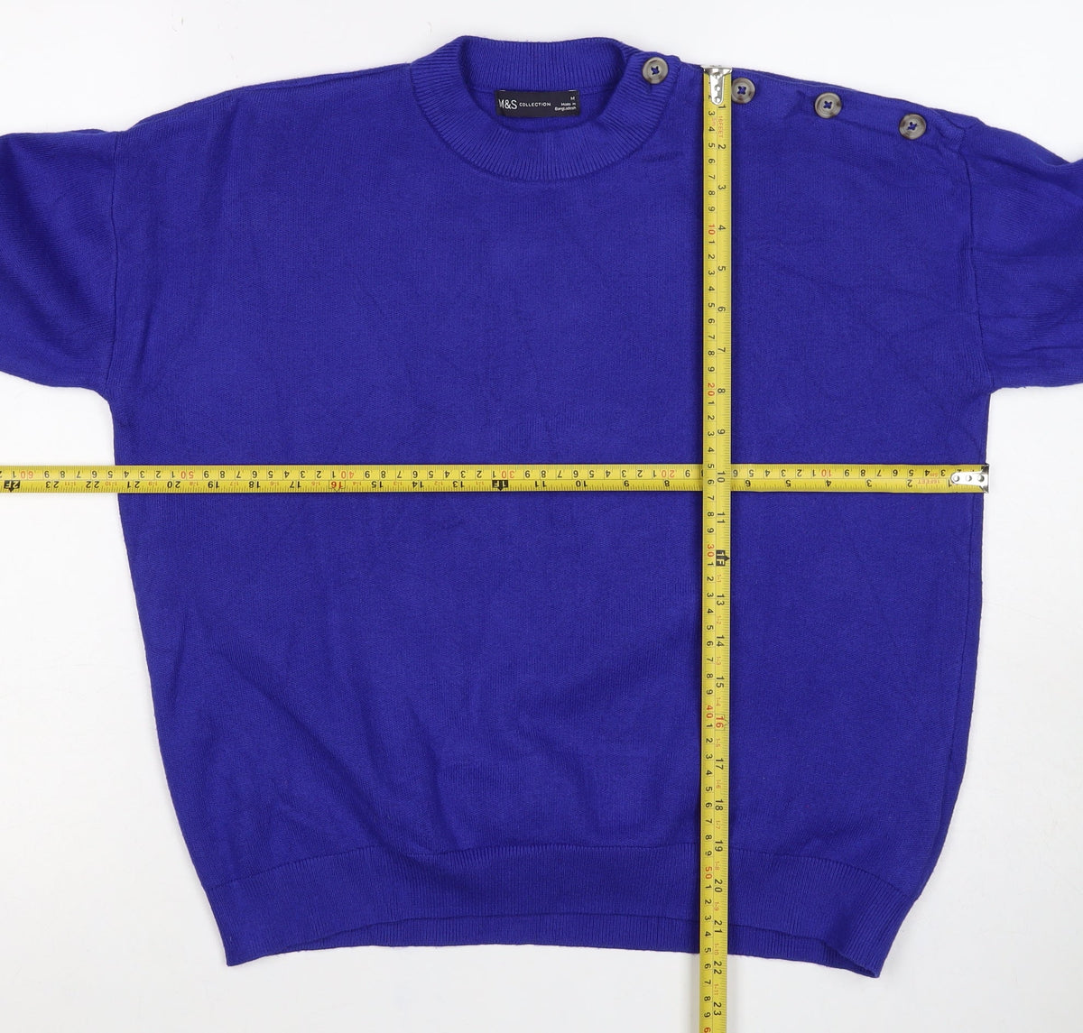 Marks and Spencer Women’s Blue M Crew Neck Button Shoulder Jumper