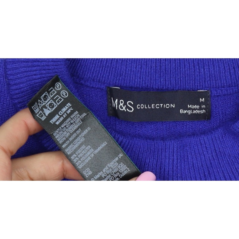 Marks and Spencer Women’s Blue M Crew Neck Button Shoulder Jumper