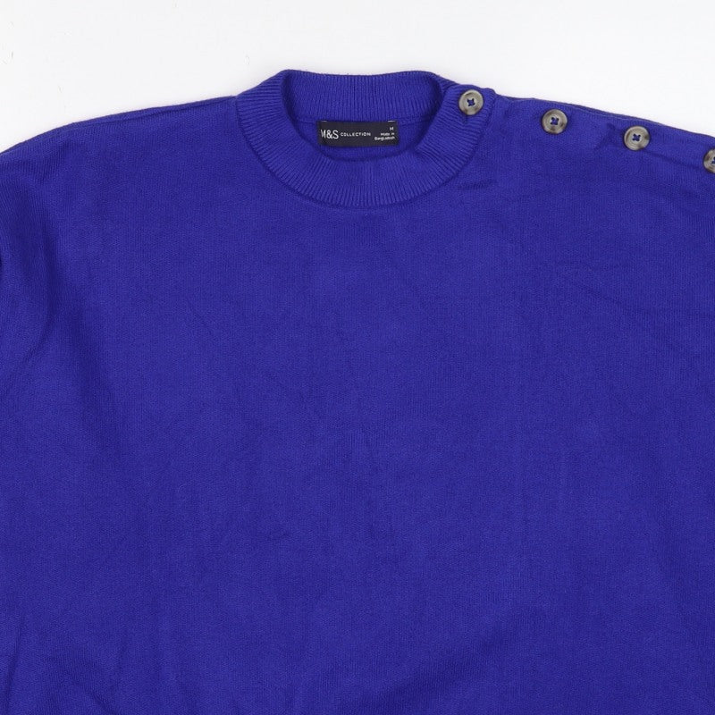Marks and Spencer Women’s Blue M Crew Neck Button Shoulder Jumper