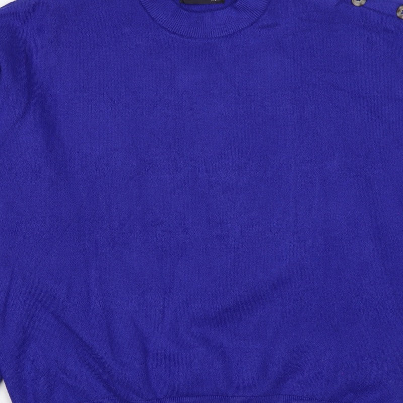 Marks and Spencer Women’s Blue M Crew Neck Button Shoulder Jumper