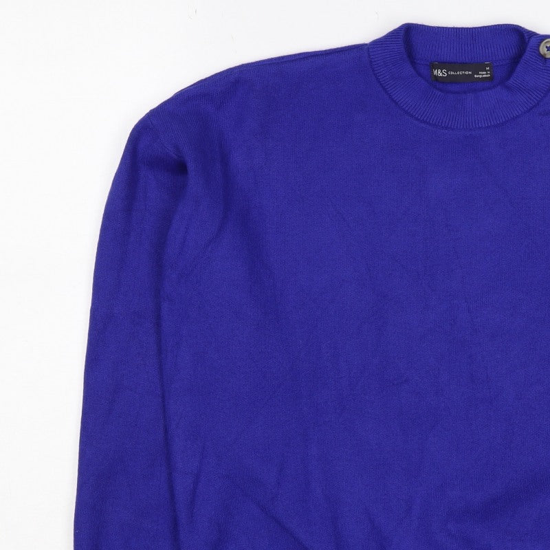 Marks and Spencer Women’s Blue M Crew Neck Button Shoulder Jumper