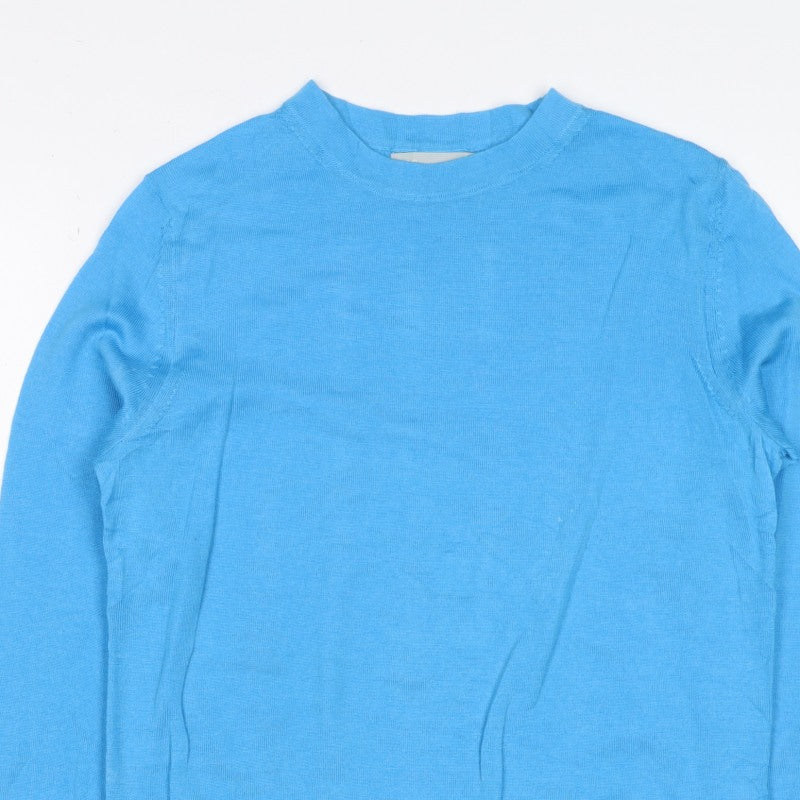 M&S Women’s Blue Size 8 Extra Fine Merino Wool Crew Neck Jumper
