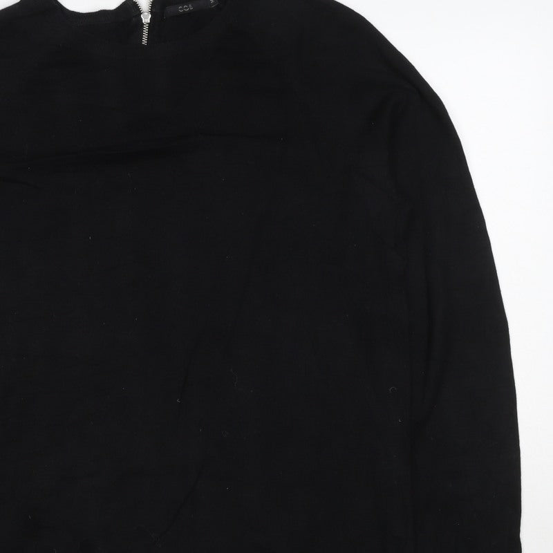 COS Women Black M 1/4 Zip Mock Neck Cotton Jumper