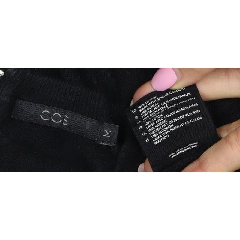 COS Women Black M 1/4 Zip Mock Neck Cotton Jumper