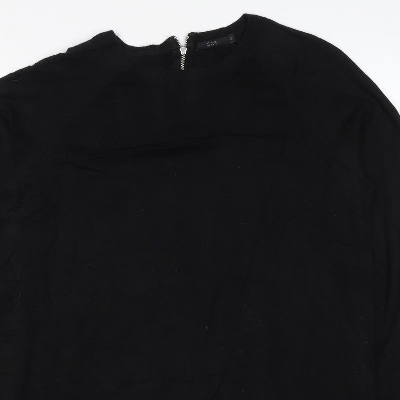 COS Women Black M 1/4 Zip Mock Neck Cotton Jumper