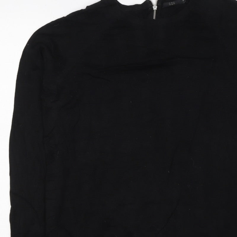 COS Women Black M 1/4 Zip Mock Neck Cotton Jumper