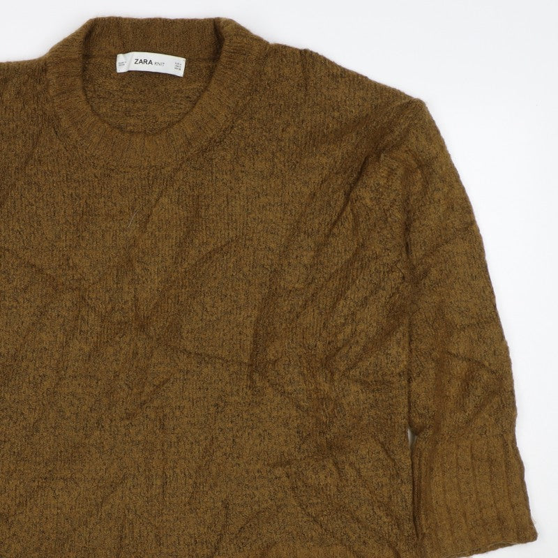 Zara Women Brown M Knit Pullover Crew Neck Long Sleeve Jumper