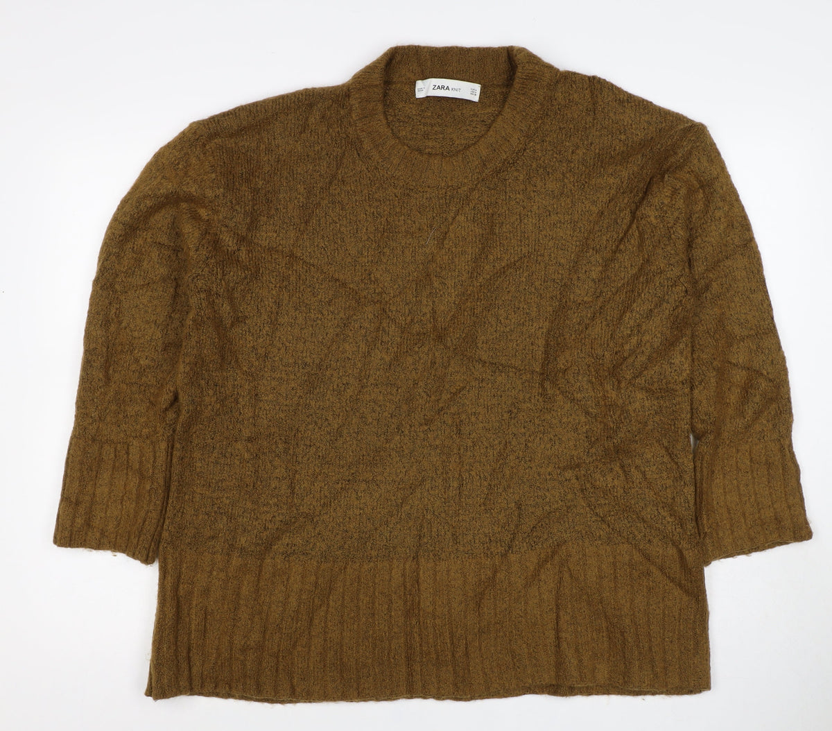 Zara Women Brown M Knit Pullover Crew Neck Long Sleeve Jumper