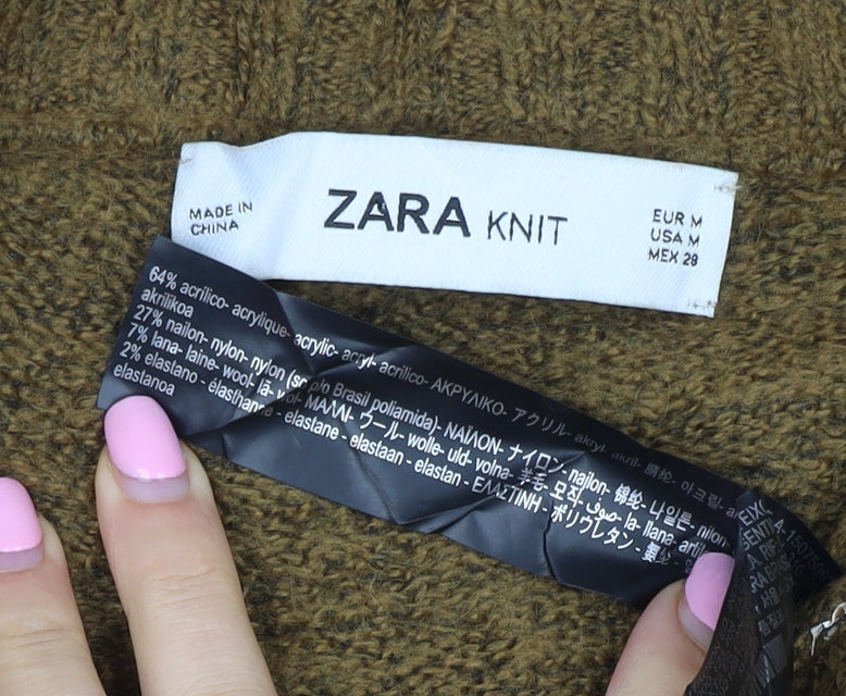 Zara Women Brown M Knit Pullover Crew Neck Long Sleeve Jumper