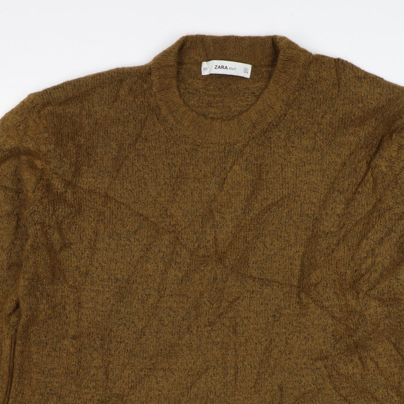 Zara Women Brown M Knit Pullover Crew Neck Long Sleeve Jumper