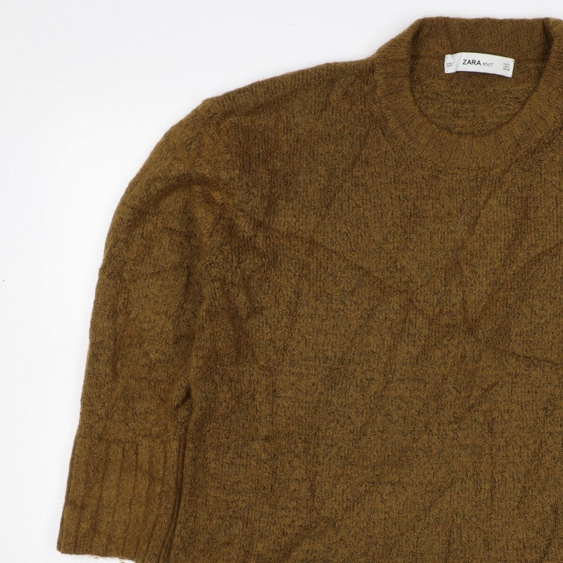 Zara Women Brown M Knit Pullover Crew Neck Long Sleeve Jumper