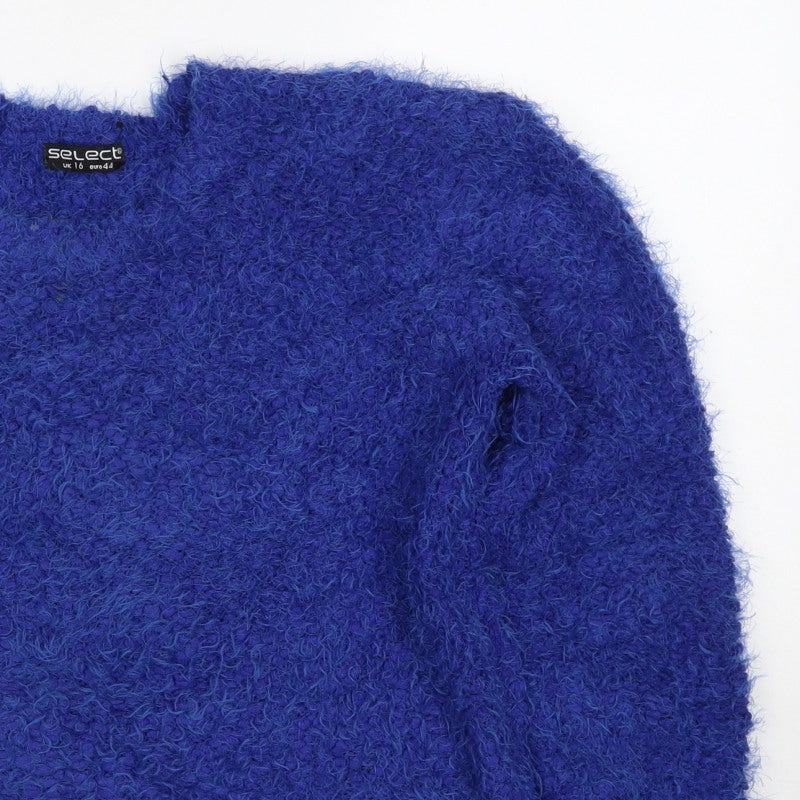 Select Women’s Blue Fuzzy Knit Pullover Jumper UK 16 Long Sleeve