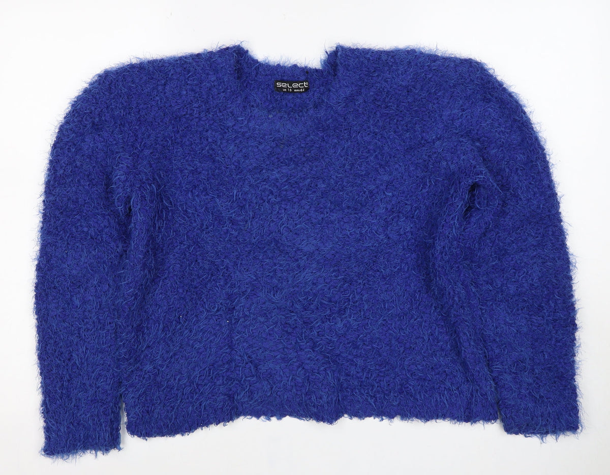 Select Women’s Blue Fuzzy Knit Pullover Jumper UK 16 Long Sleeve