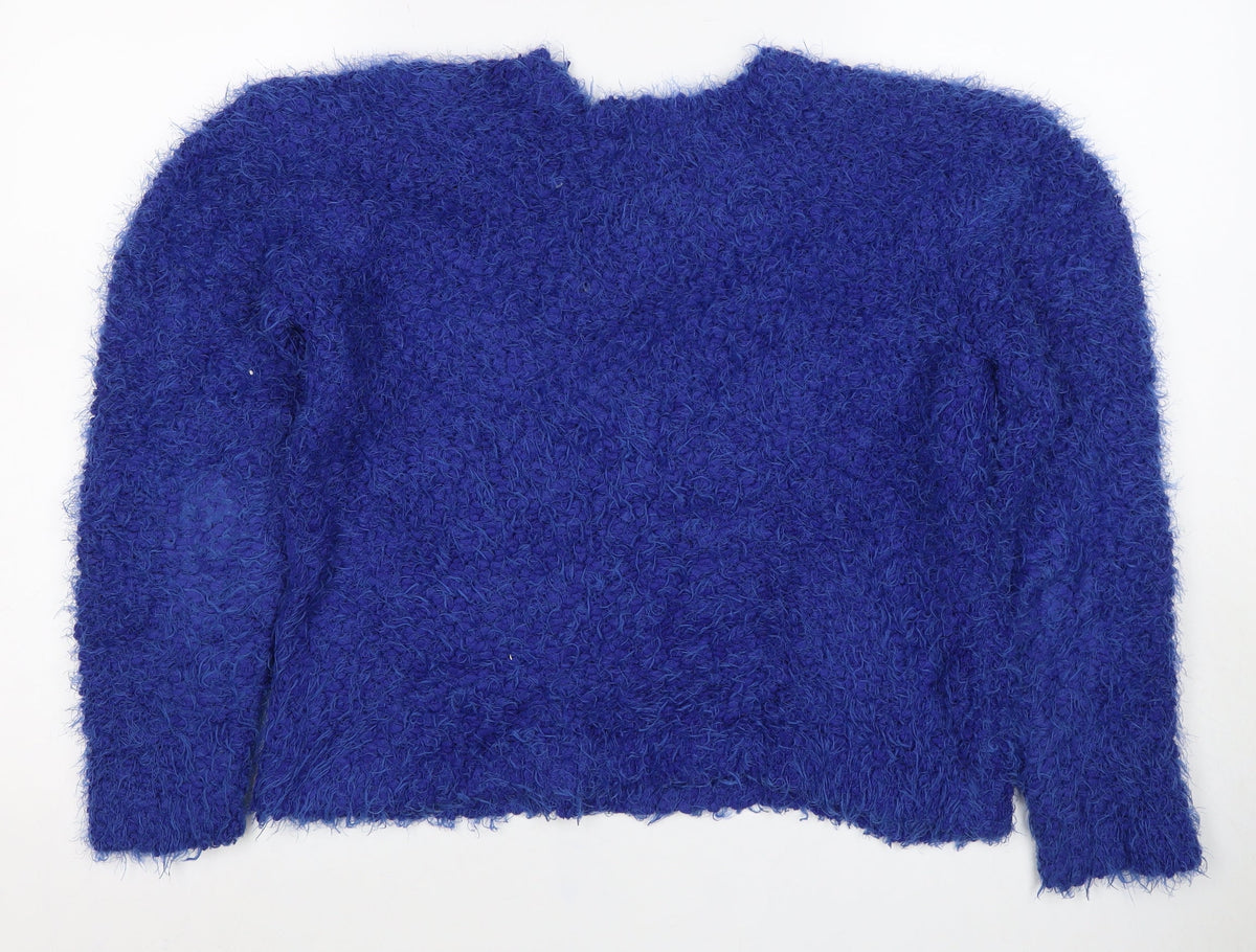 Select Women’s Blue Fuzzy Knit Pullover Jumper UK 16 Long Sleeve