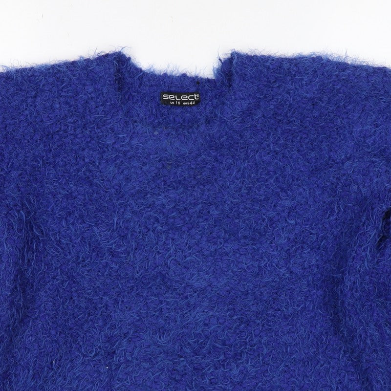 Select Women’s Blue Fuzzy Knit Pullover Jumper UK 16 Long Sleeve