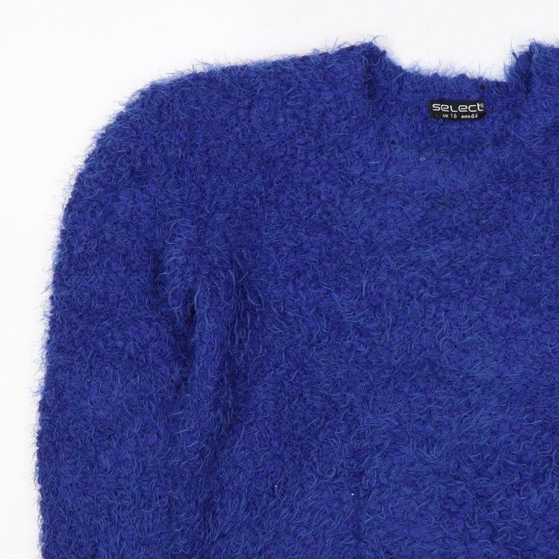 Select Women’s Blue Fuzzy Knit Pullover Jumper UK 16 Long Sleeve