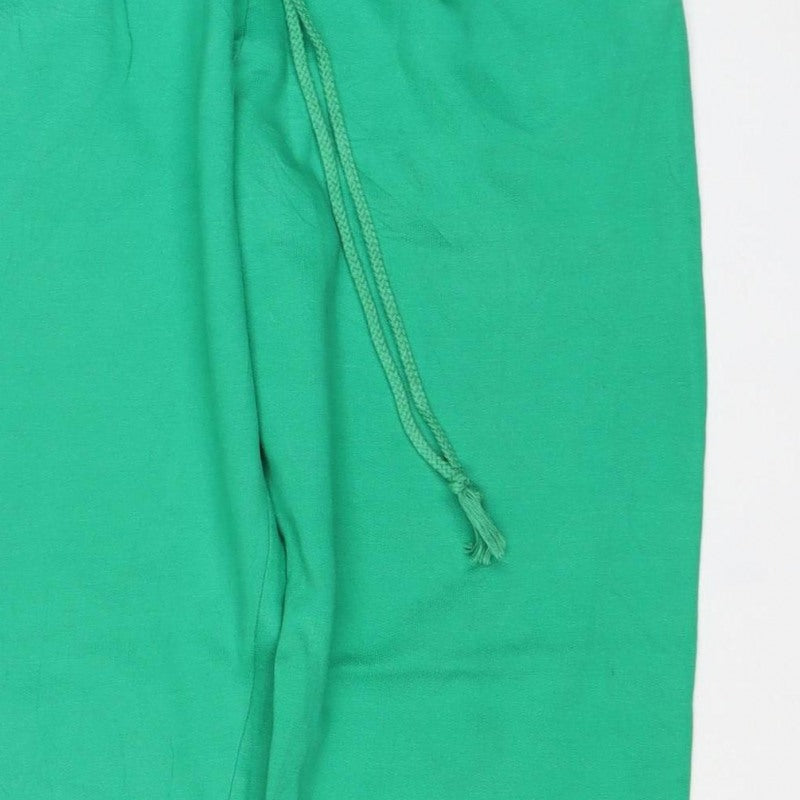 St Michael Women’s Green Cotton Jogger Sweatpants UK 10-12 Drawstring