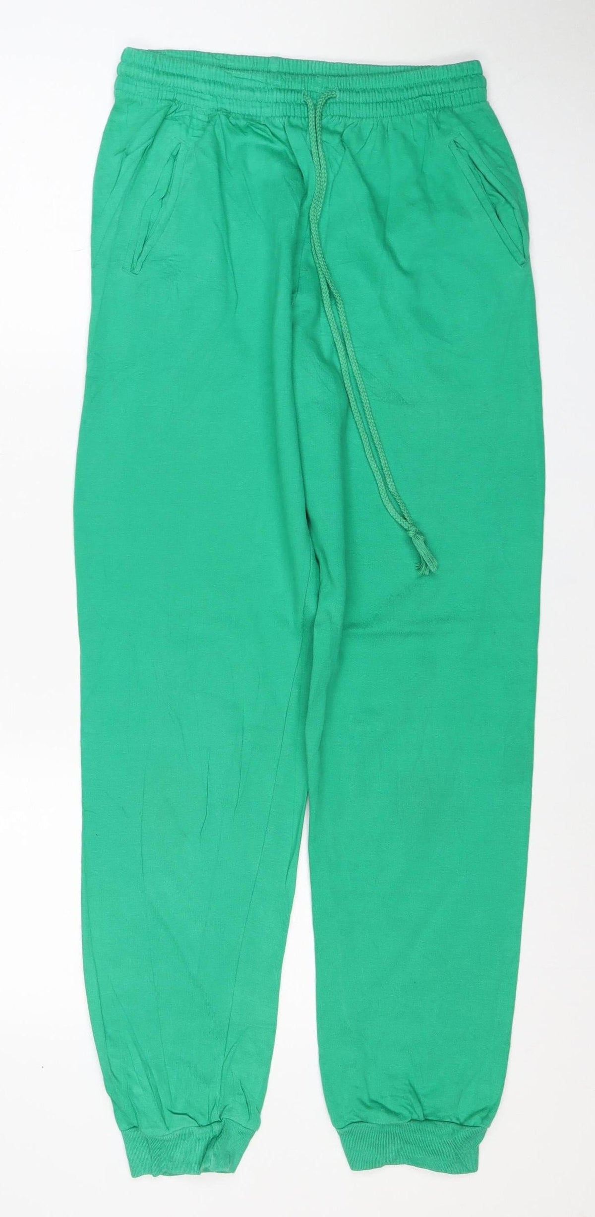 St Michael Women’s Green Cotton Jogger Sweatpants UK 10-12 Drawstring