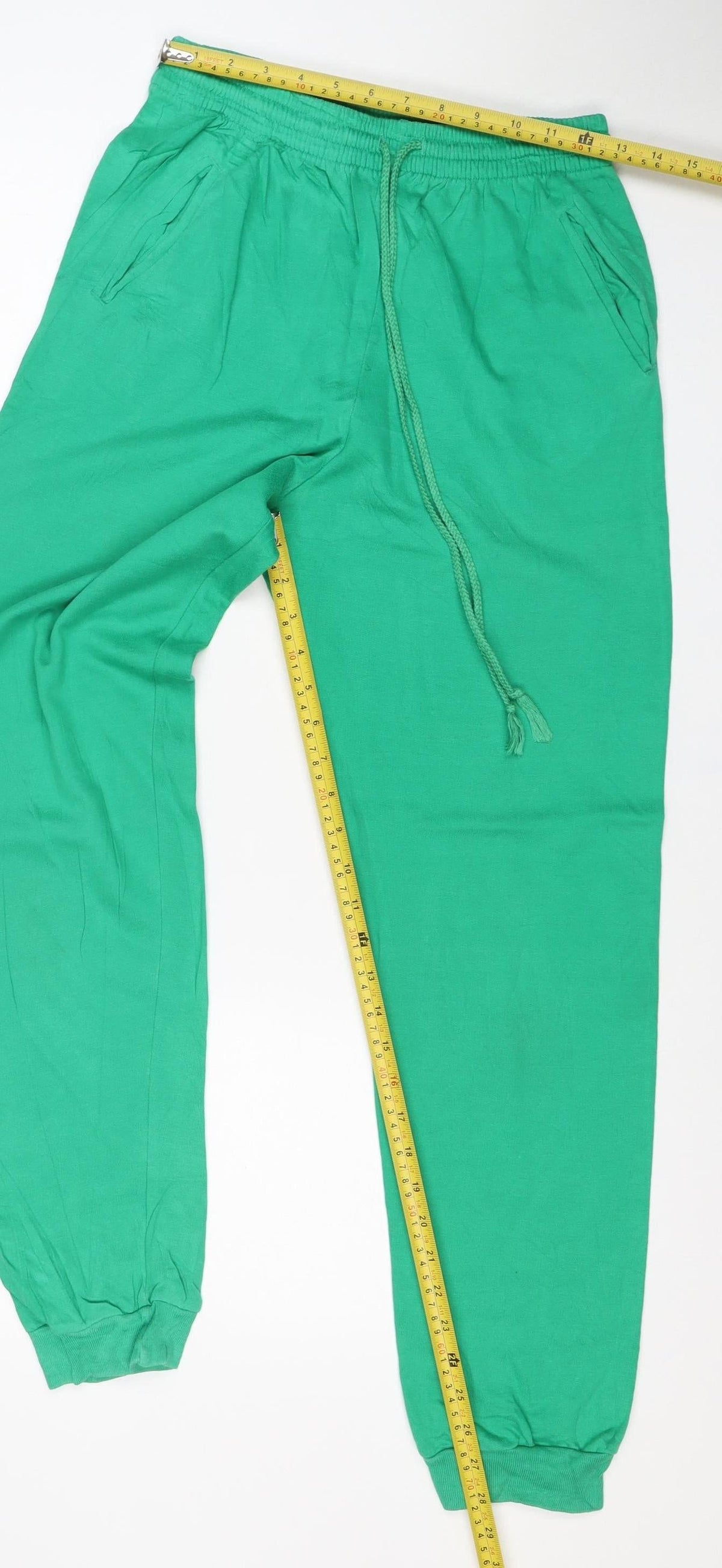 St Michael Women’s Green Cotton Jogger Sweatpants UK 10-12 Drawstring