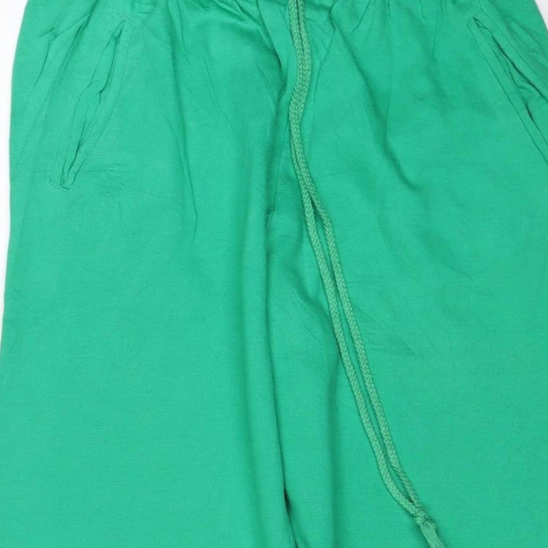 St Michael Women’s Green Cotton Jogger Sweatpants UK 10-12 Drawstring