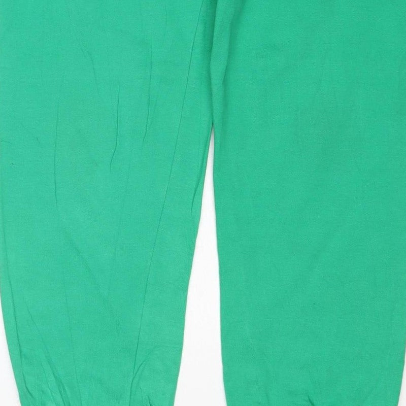 St Michael Women’s Green Cotton Jogger Sweatpants UK 10-12 Drawstring