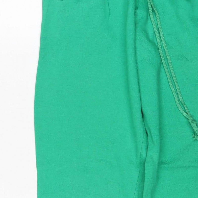 St Michael Women’s Green Cotton Jogger Sweatpants UK 10-12 Drawstring