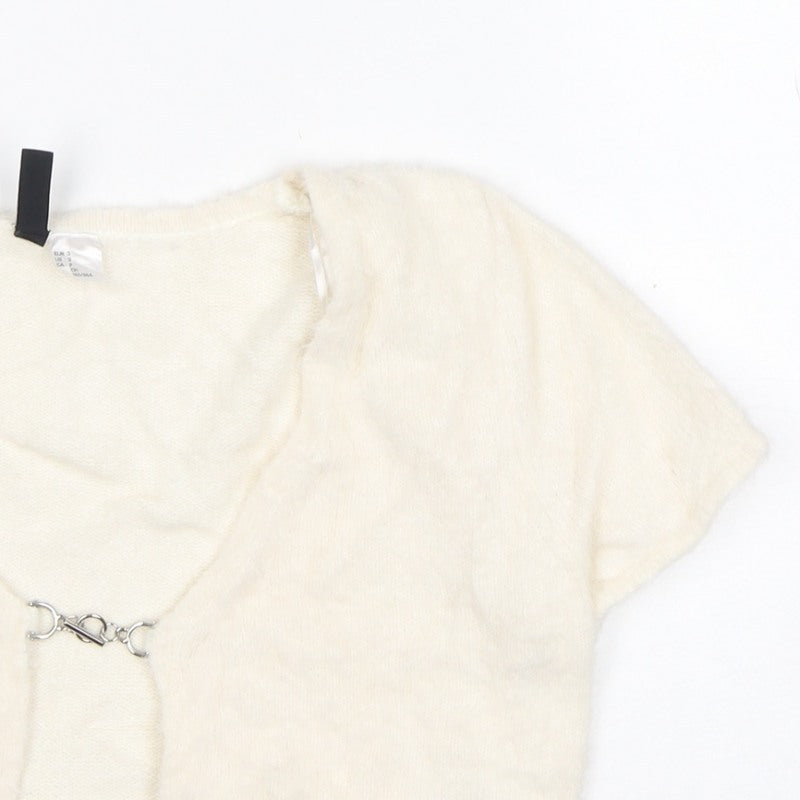 H&M Divided Women Ivory Size 8 Short Sleeve Knit Shrug Cardigan