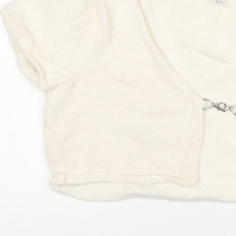 H&M Divided Women Ivory Size 8 Short Sleeve Knit Shrug Cardigan