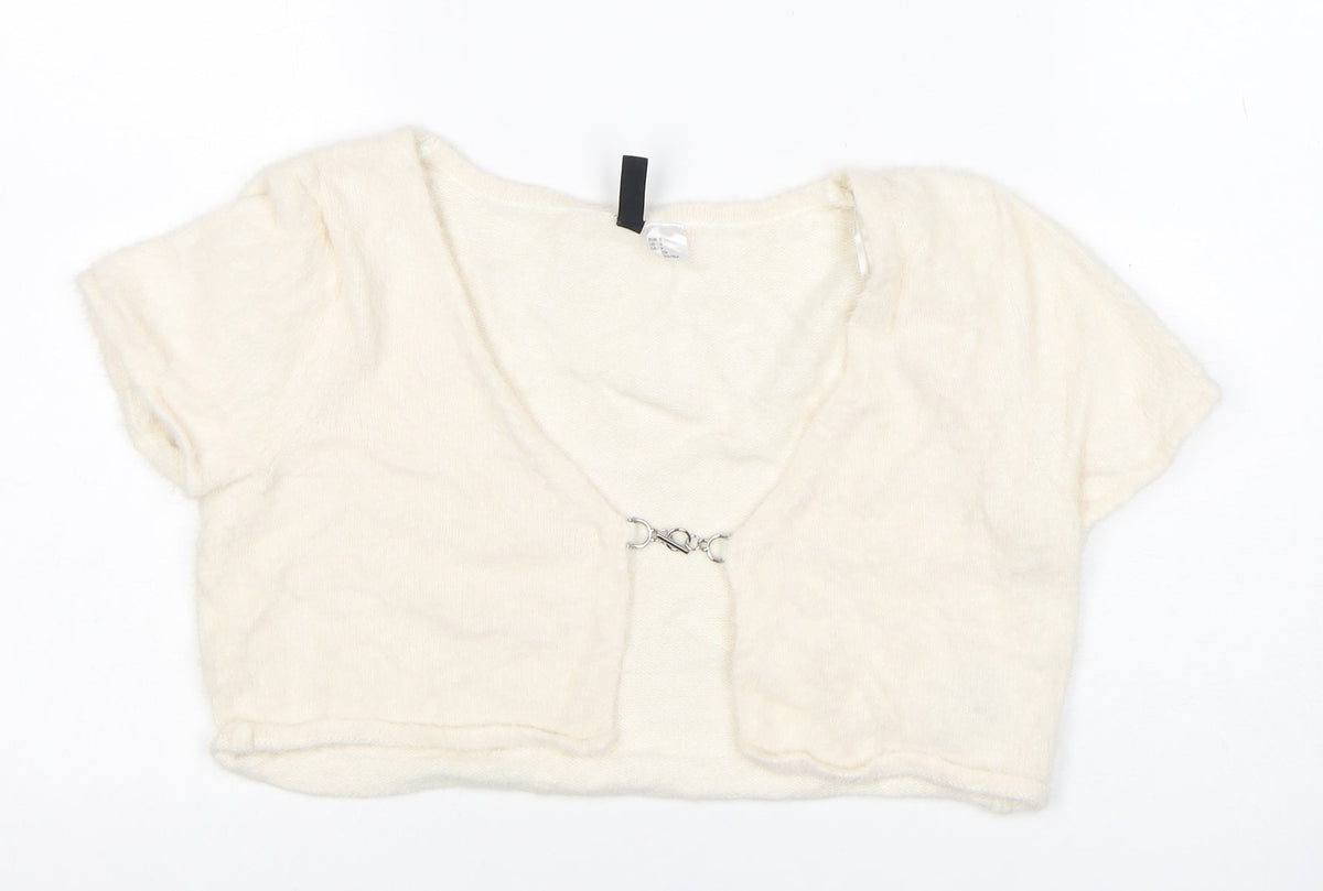 H&M Divided Women Ivory Size 8 Short Sleeve Knit Shrug Cardigan